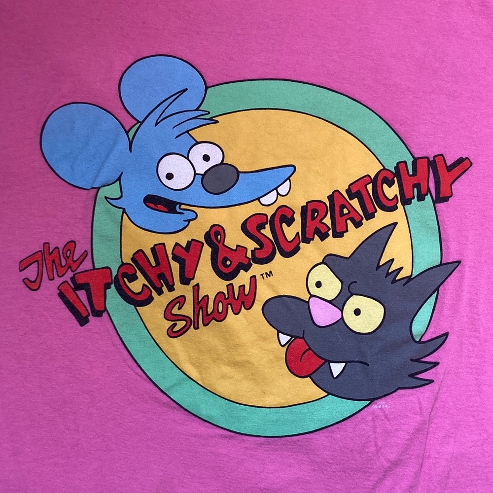 The Simpsons Itchy & Scratchy Show Pink T-Shirt Size L - Picture 2 of 8